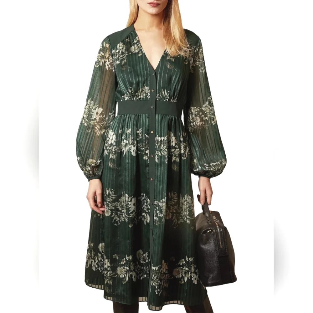 Ted Baker Delyla Meadowsweet Long-Sleeve Midi Dress - Picture 2 of 8